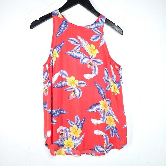 NWT Old Navy Salmon Pink Hawaiian Floral Sleeveless Tank Top - Picture 2 of 10